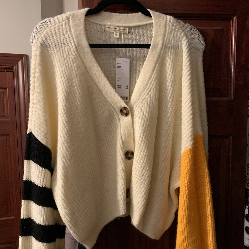 Urban Outfitters Cream and Black Striped Cardigan